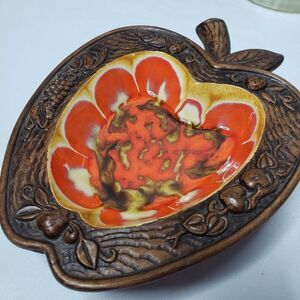 Bold Beautiful Vintage Treasure Craft Red Drip Glaze Apple Bowl Dish Candy